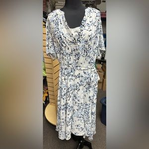 White with blue flowers long dress